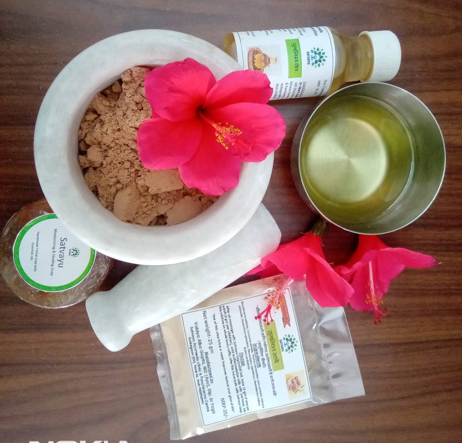 Satvayu herbal oil, ubtan powder and handmade soap
